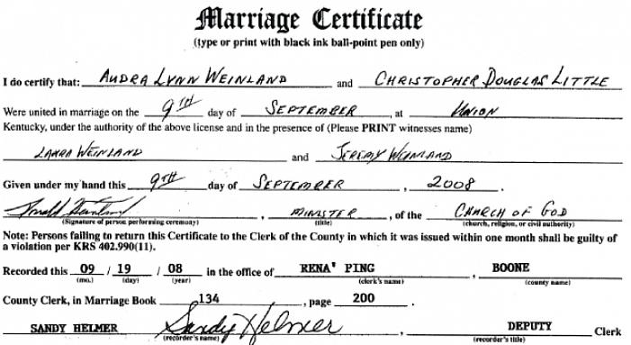 Kostnaden for ekteskapslisens i hvert fylke i Kentucky er 26€ County Clerks-kontorene aksepterer kontanter