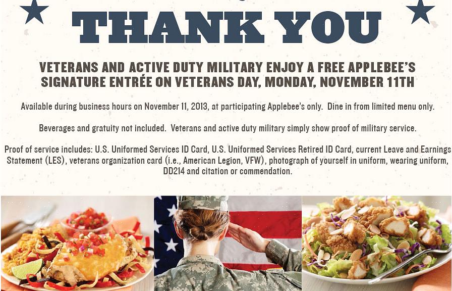 Noen restauranter lar gjester eller familiemedlemmer delta i det gratis Veterans Day-måltidet